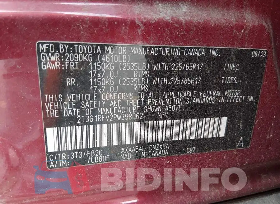 2T3G1RFV2PW398062 Photo# 9