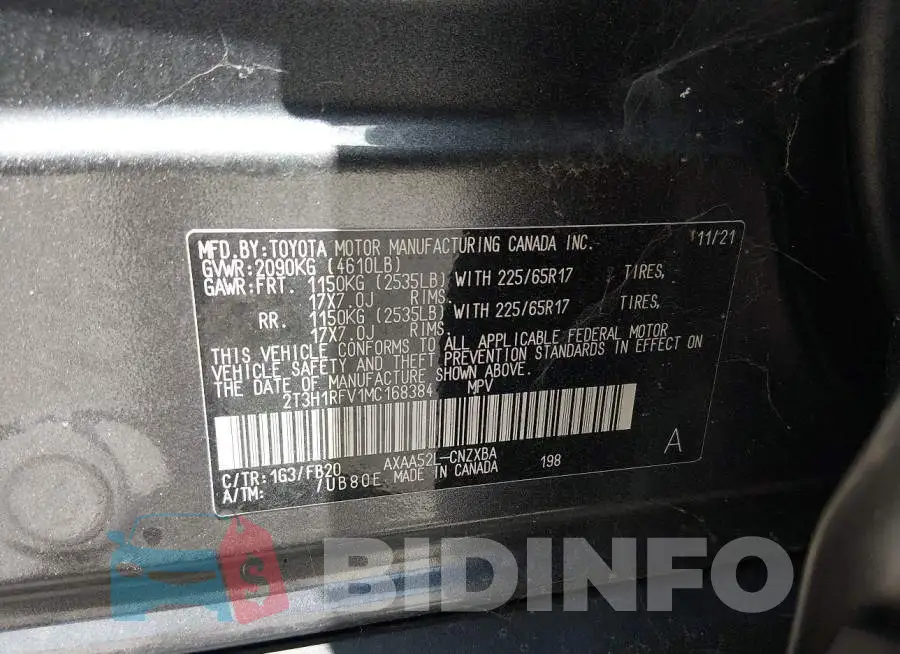 2T3H1RFV1MC168384 Photo# 9