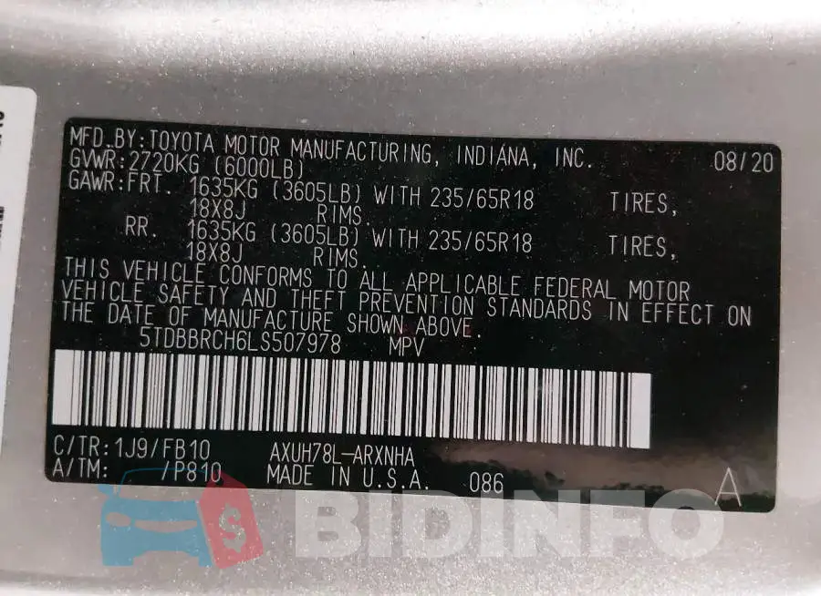 5TDBBRCH6LS507978 Photo# 9