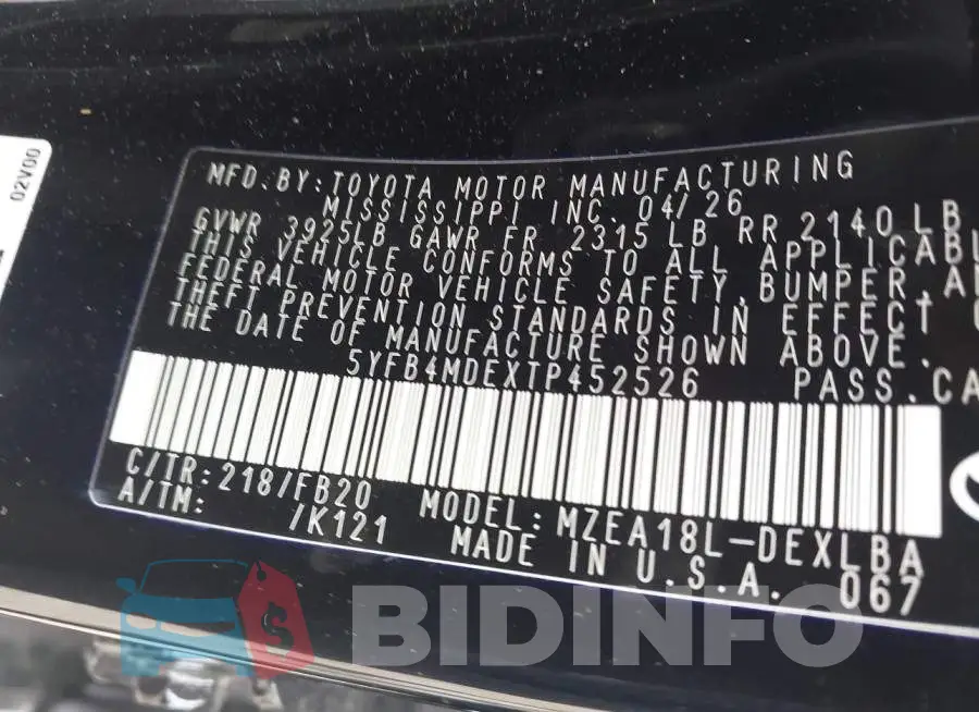 5YFB4MDEXTP452526 Photo# 9