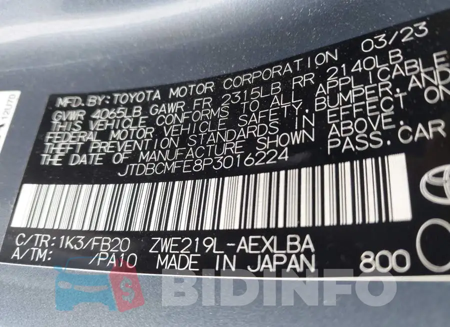 JTDBCMFE8P3016224 Photo# 9
