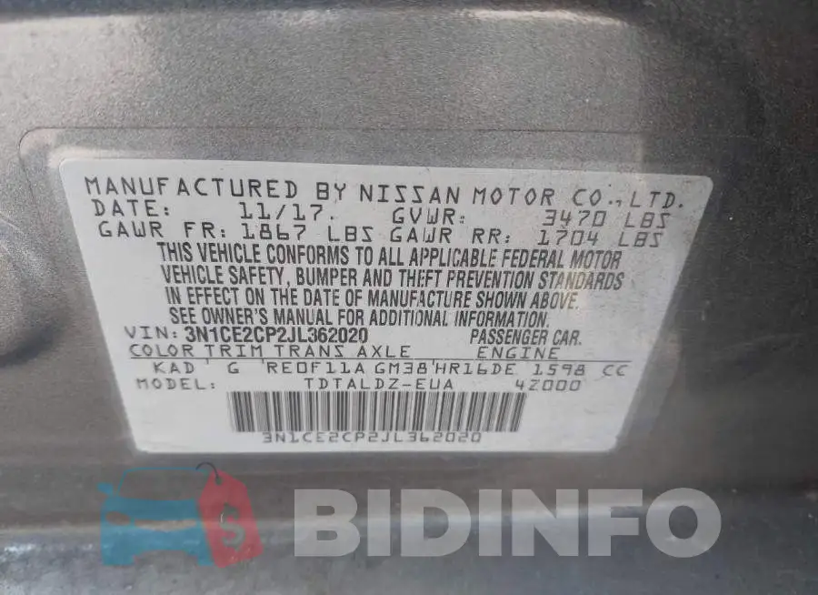 3N1CE2CP2JL362020 Photo# 9
