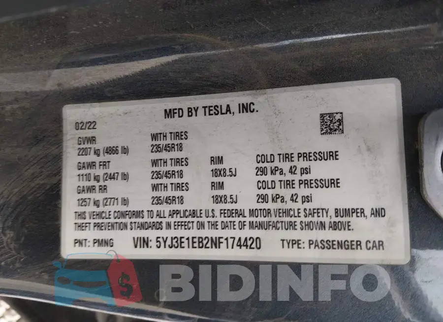 5YJ3E1EB2NF174420 Photo# 9