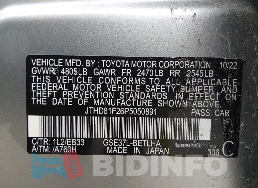 JTHD81F26P5050891 Photo# 9
