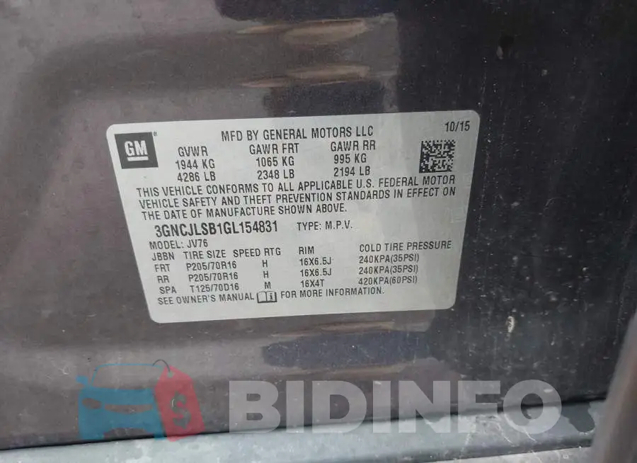 3GNCJLSB1GL154831 Photo# 9