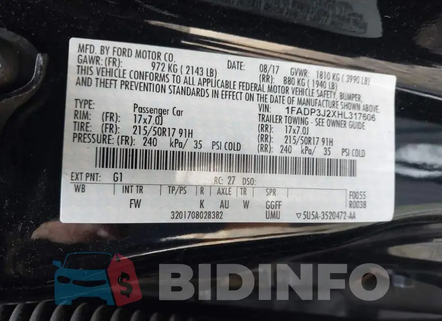 1FADP3J2XHL317606 Photo# 9