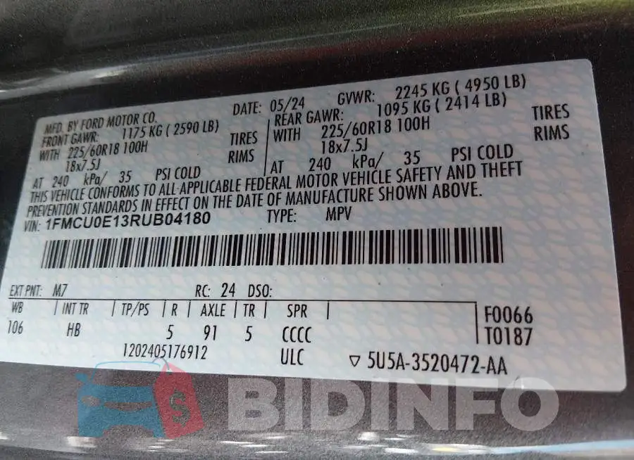 1FMCU0E13RUB04180 Photo# 9