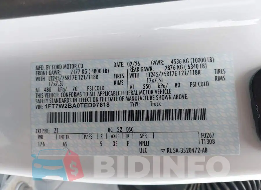 1FT7W2BA0TED97618 Photo# 9