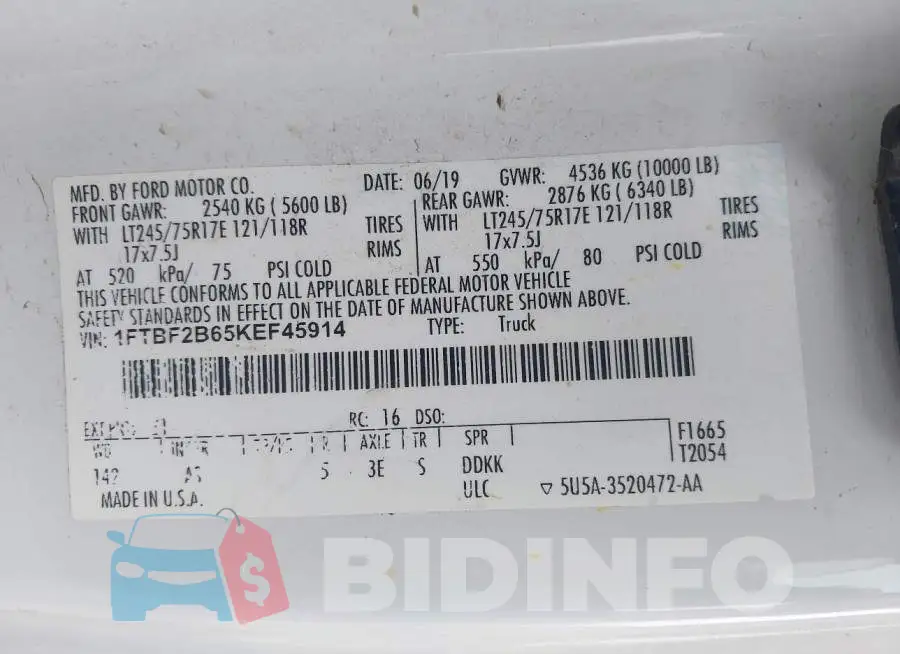 1FTBF2B65KEF45914 Photo# 9