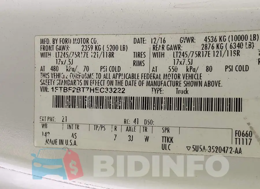 1FTBF2BT7HEC33222 Photo# 9