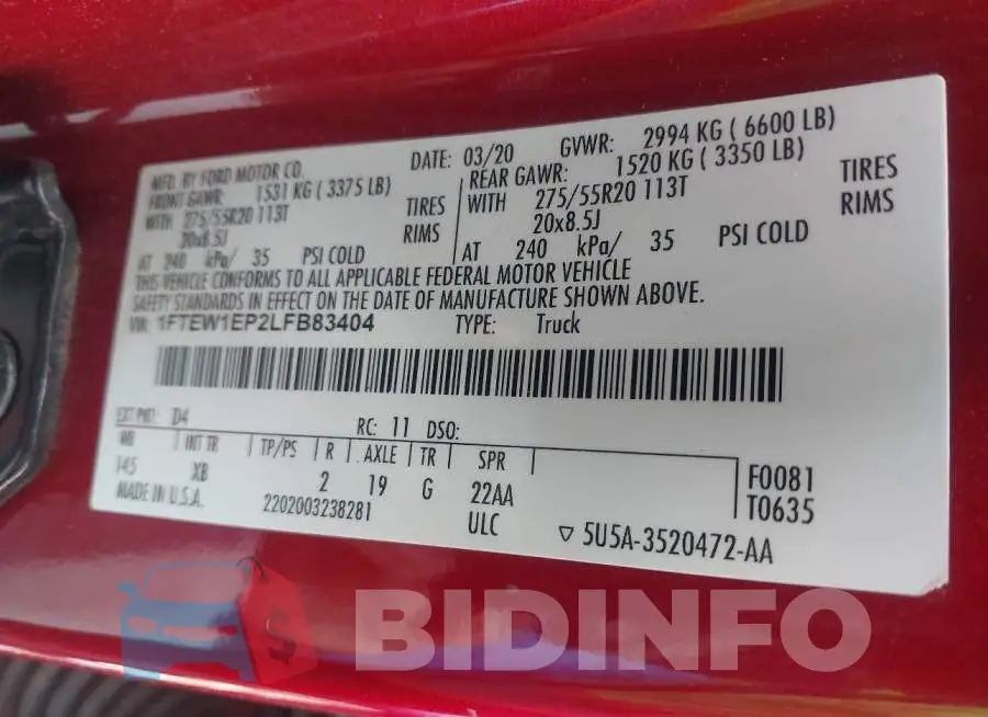 1FTEW1EP2LFB83404 Photo# 9