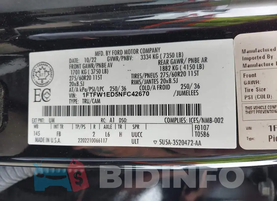 1FTFW1ED5NFC42670 Photo# 9