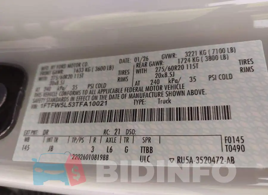1FTFW5L53TFA10021 Photo# 9