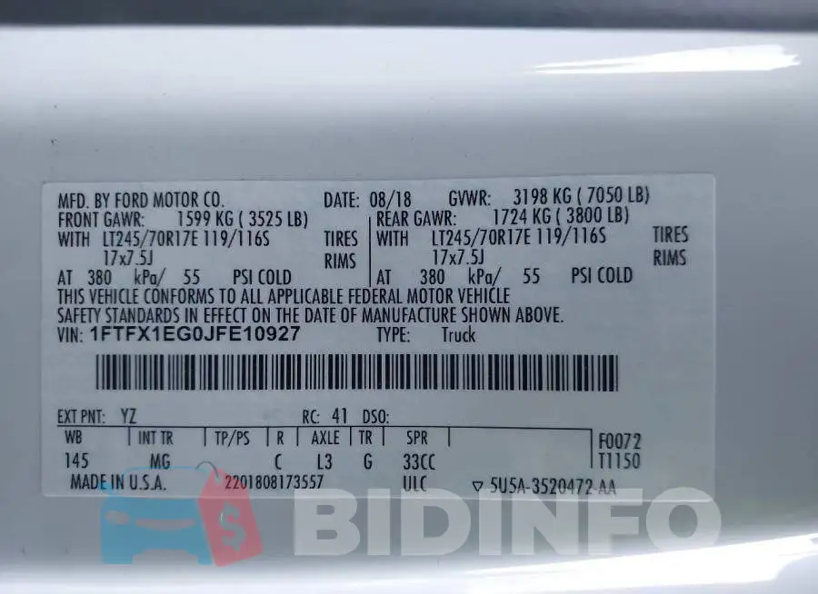 1FTFX1EG0JFE10927 Photo# 9