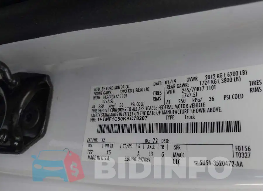 1FTMF1C50KKC78207 Photo# 9
