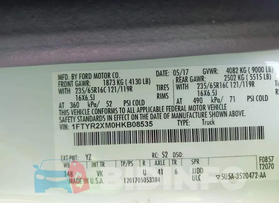 1FTYR2XM0HKB08535 Photo# 9