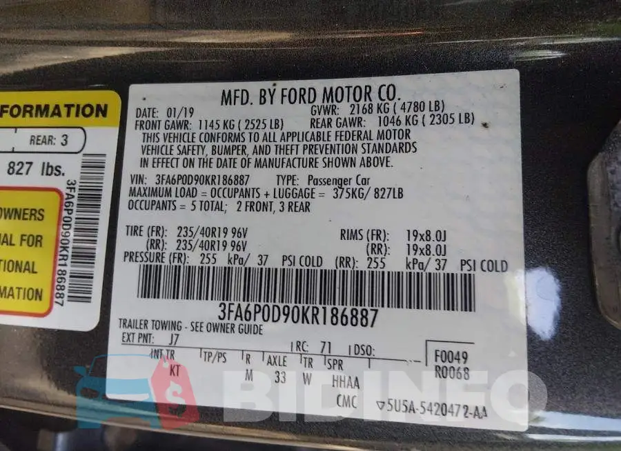 3FA6P0D90KR186887 Photo# 9