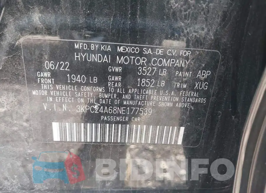 3KPC24A68NE177539 Photo# 9