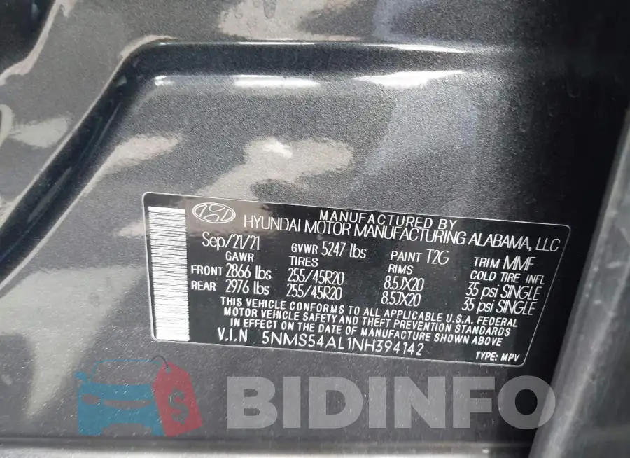 5NMS54AL1NH394142 Photo# 9