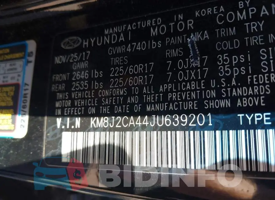 KM8J2CA44JU639201 Photo# 9