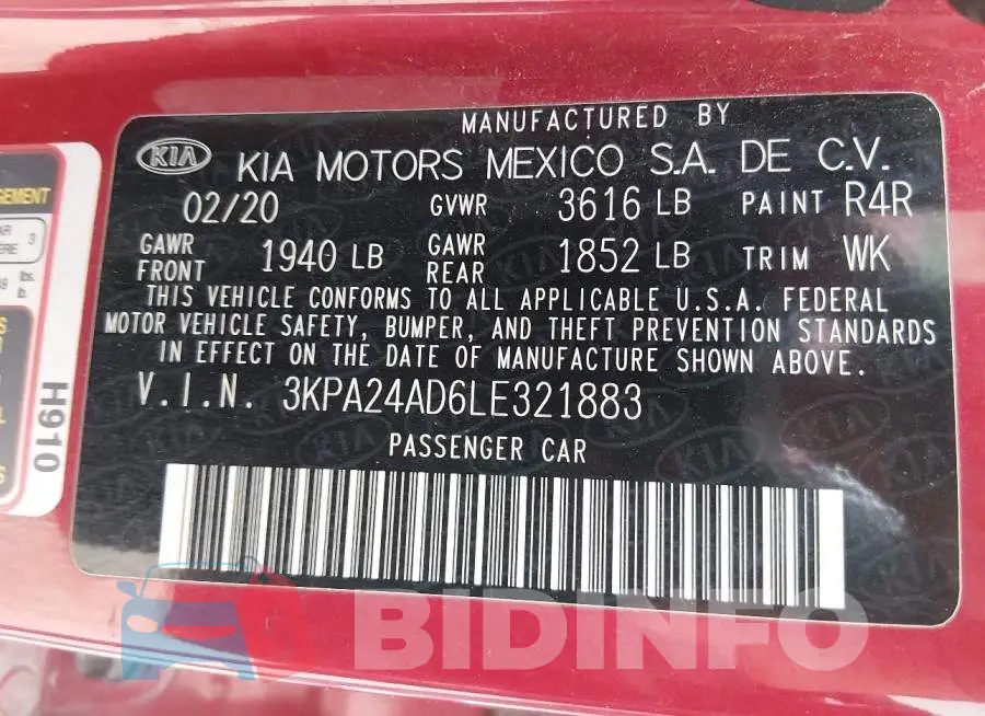 3KPA24AD6LE321883 Photo# 9