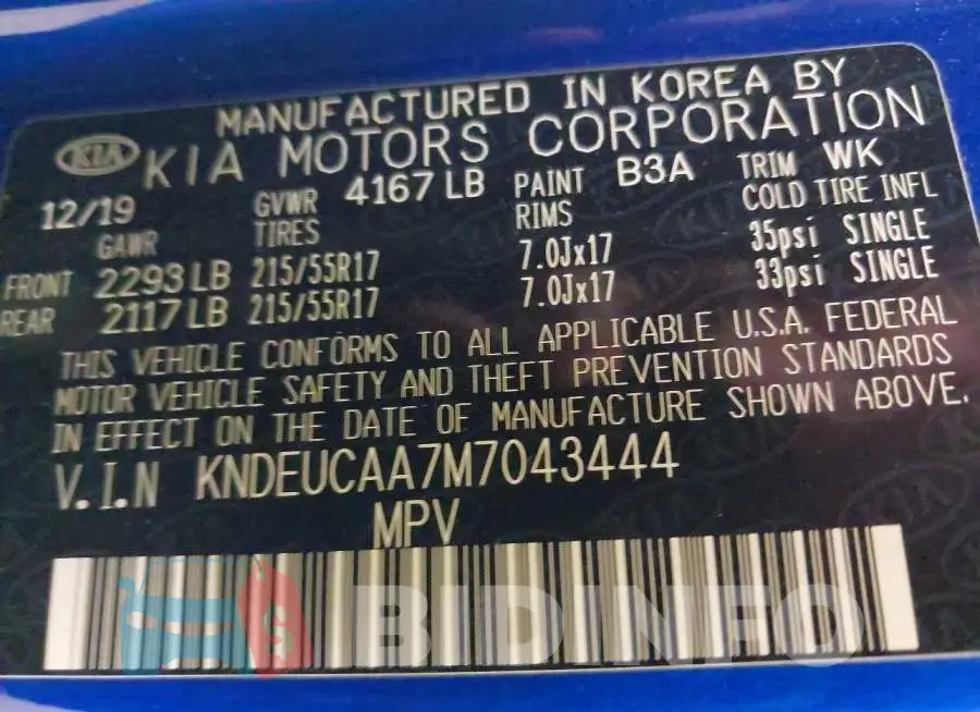 KNDEUCAA7M7043444 Photo# 9