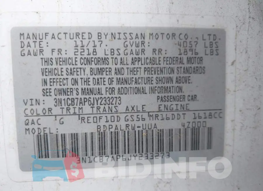 3N1CB7AP6JY233273 Photo# 9