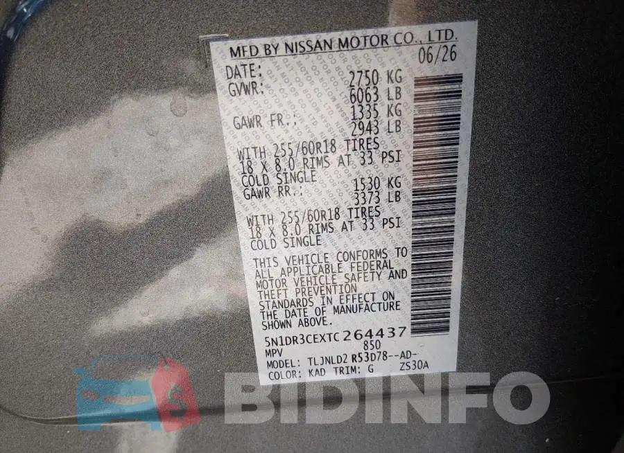 5N1DR3CEXTC264437 Photo# 9