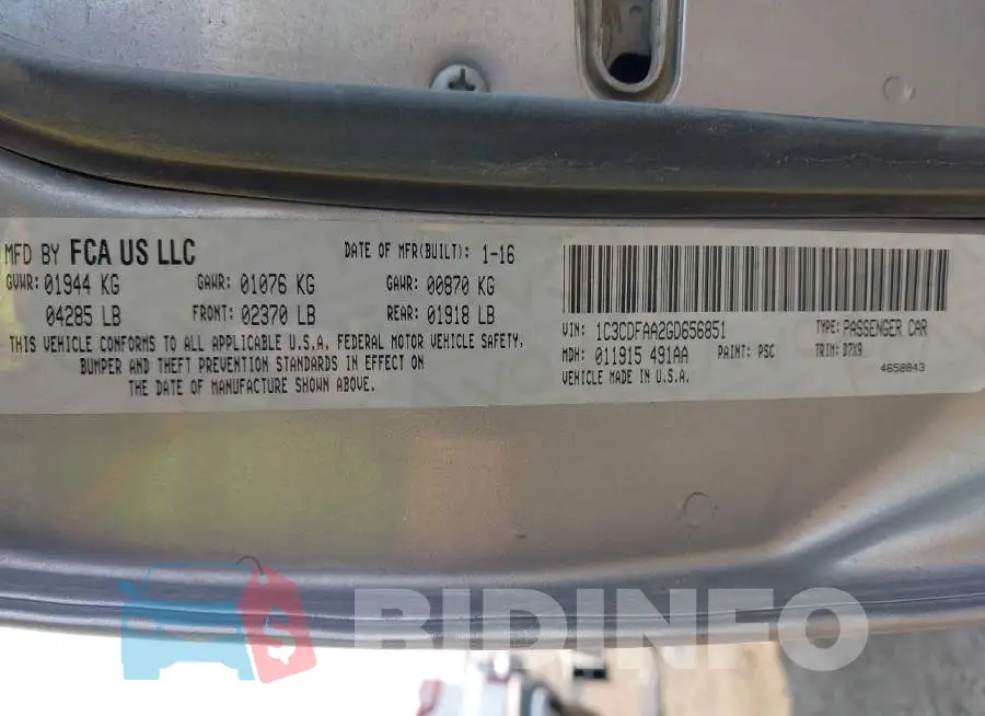 1C3CDFAA2GD656851 Photo# 9
