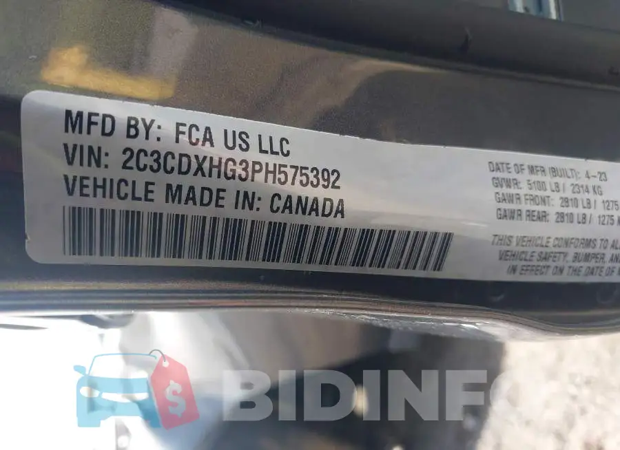 2C3CDXHG3PH575392 Photo# 9
