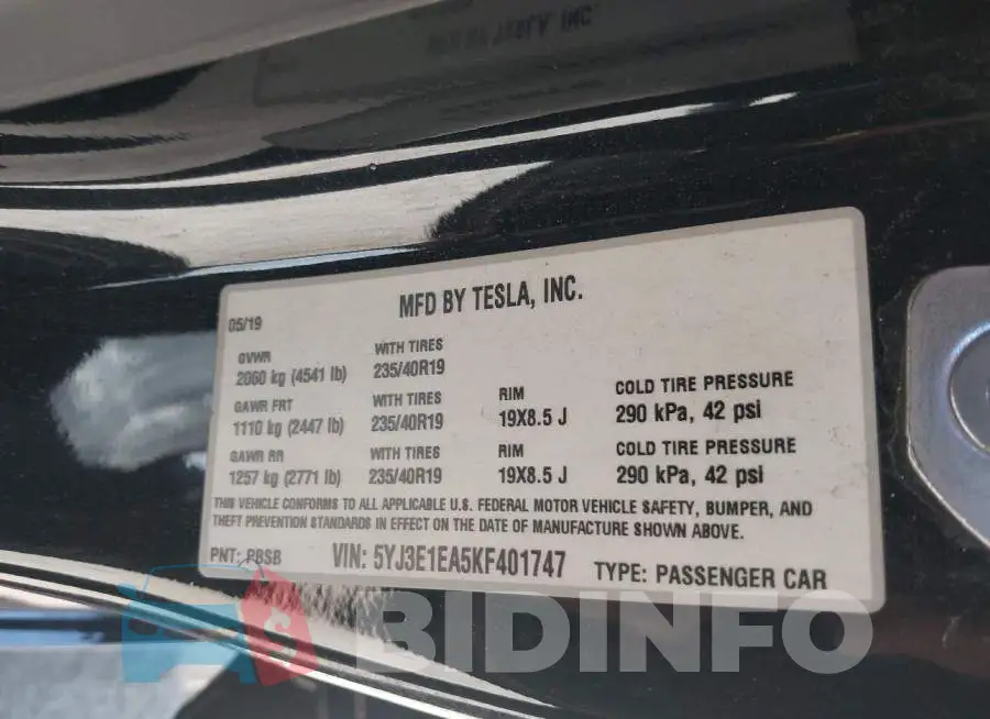 5YJ3E1EA5KF401747 Photo# 9