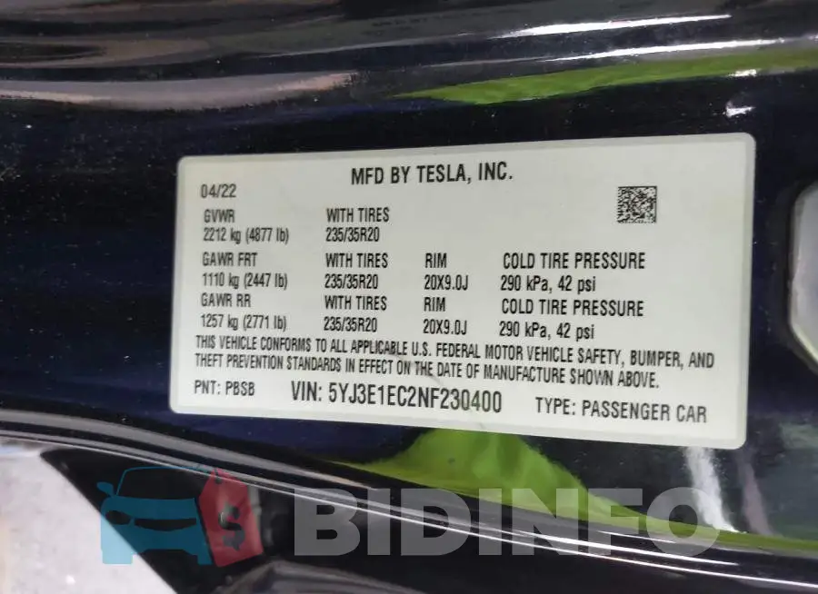 5YJ3E1EC2NF230400 Photo# 9