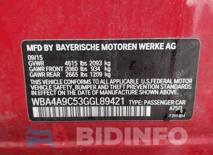 WBA4A9C53GGL89421 Photo# 9