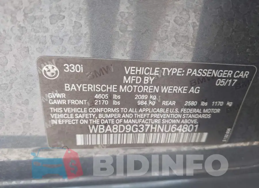 WBA8D9G37HNU64801 Photo# 9