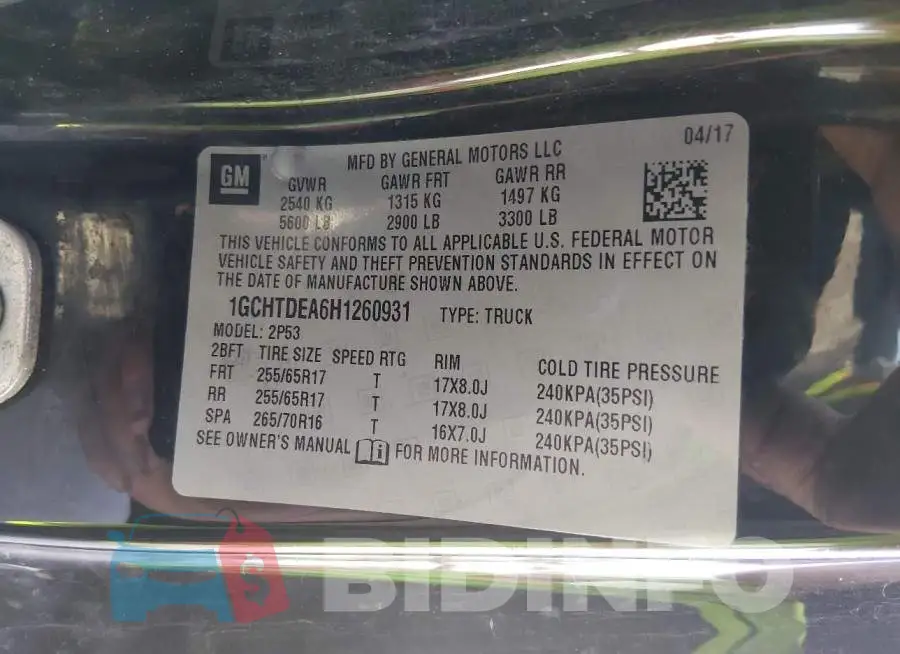 1GCHTDEA6H1260931 Photo# 9