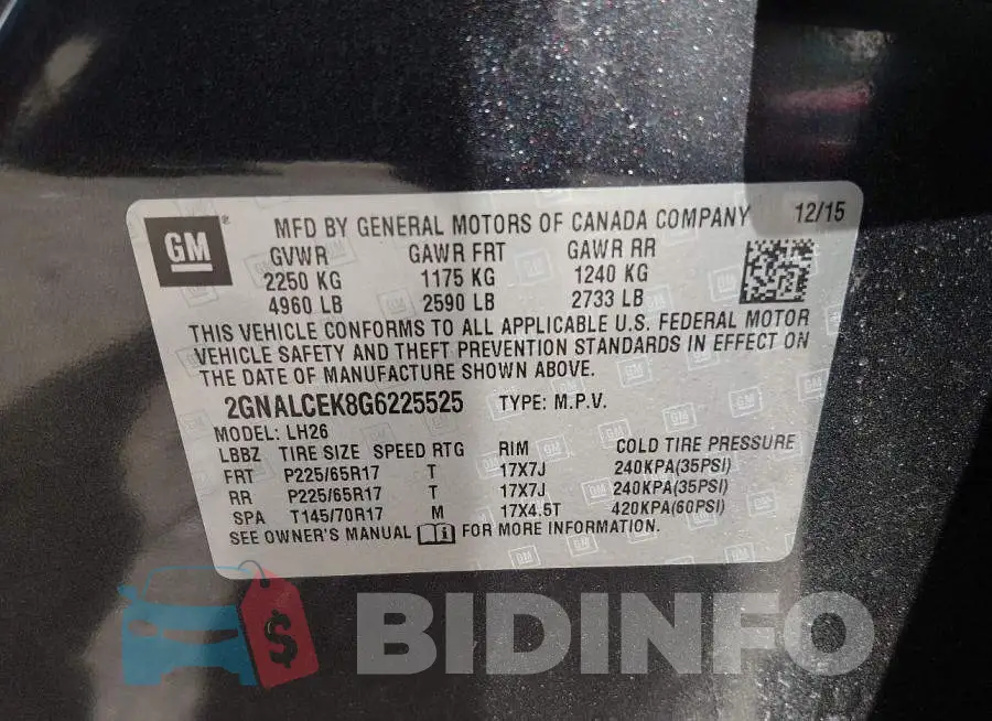 2GNALCEK8G6225525 Photo# 9