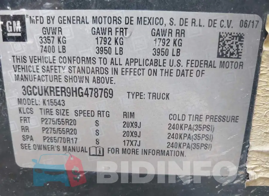 3GCUKRER9HG478769 Photo# 9