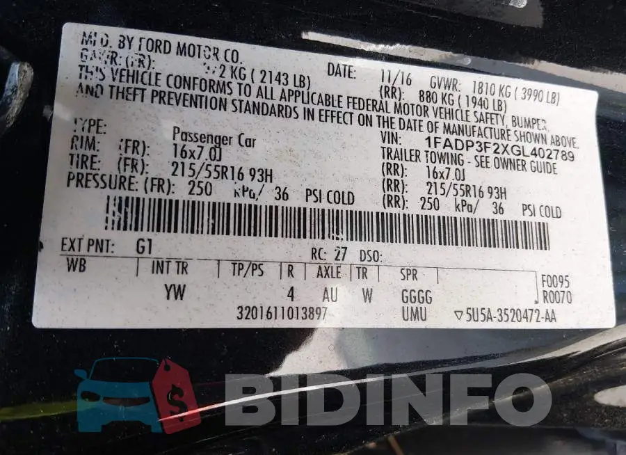 1FADP3F2XGL402789 Photo# 9