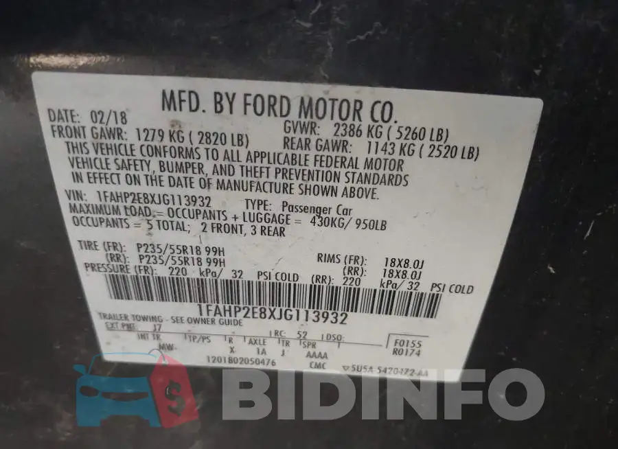 1FAHP2E8XJG113932 Photo# 9