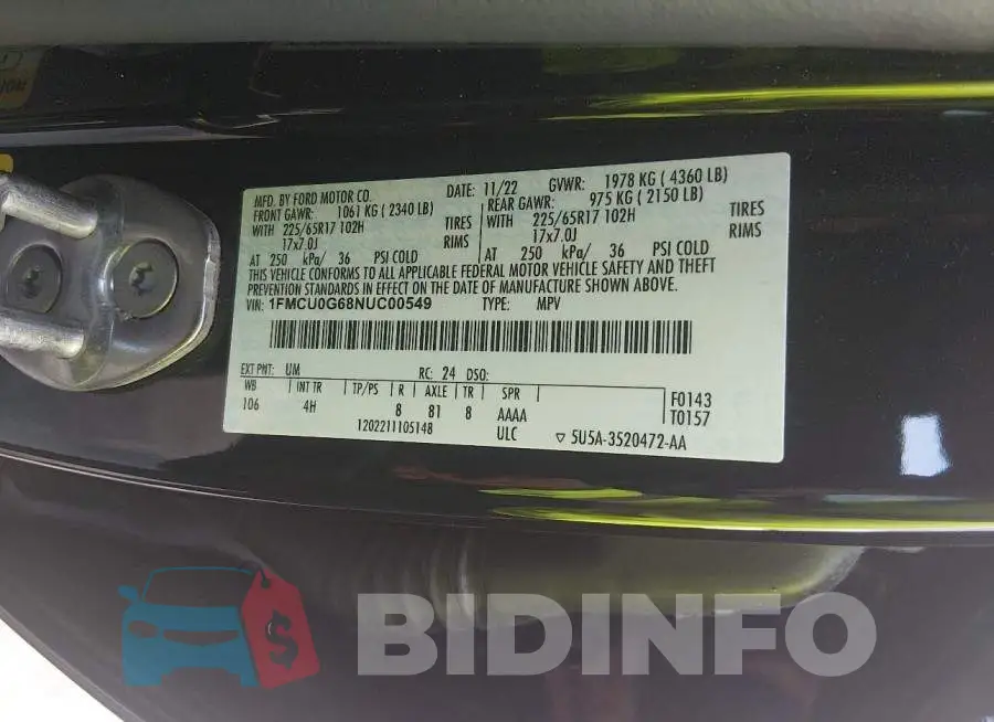 1FMCU0G68NUC00549 Photo# 9