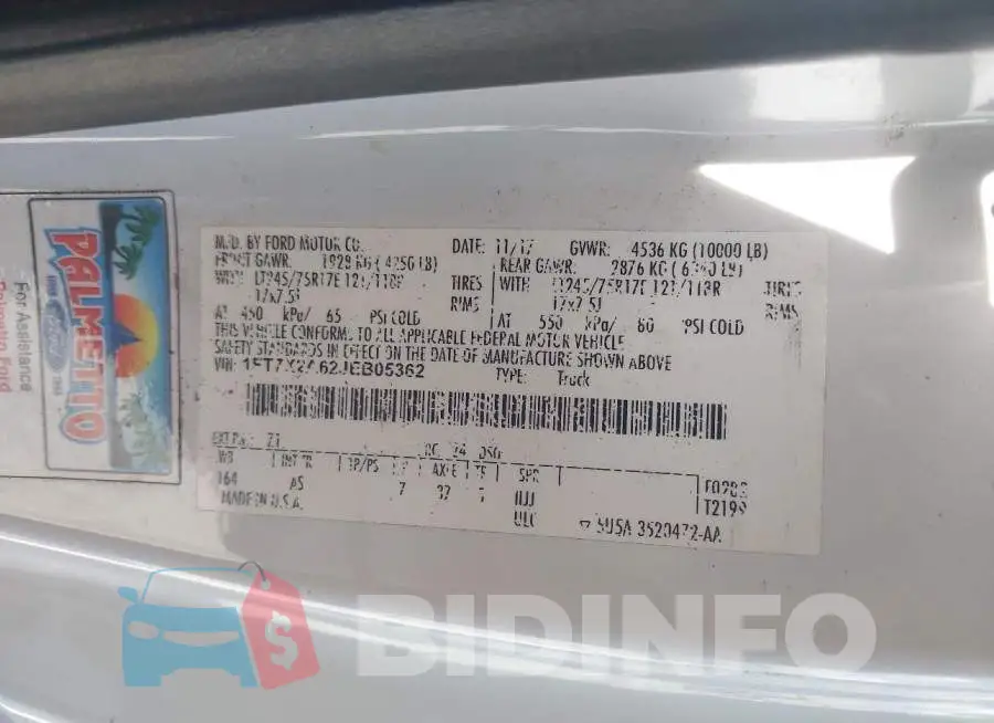 1FT7X2A62JEB05362 Photo# 9