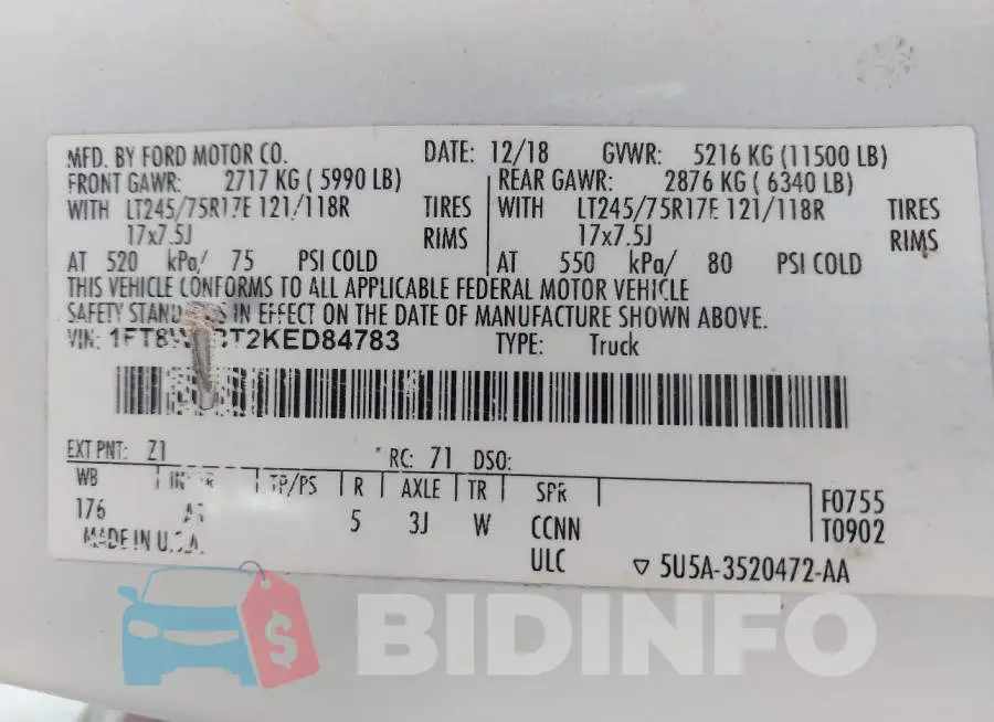 1FT8W3BT2KED84783 Photo# 8