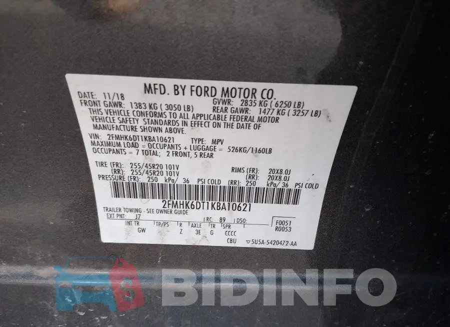 2FMHK6DT1KBA10621 Photo# 9