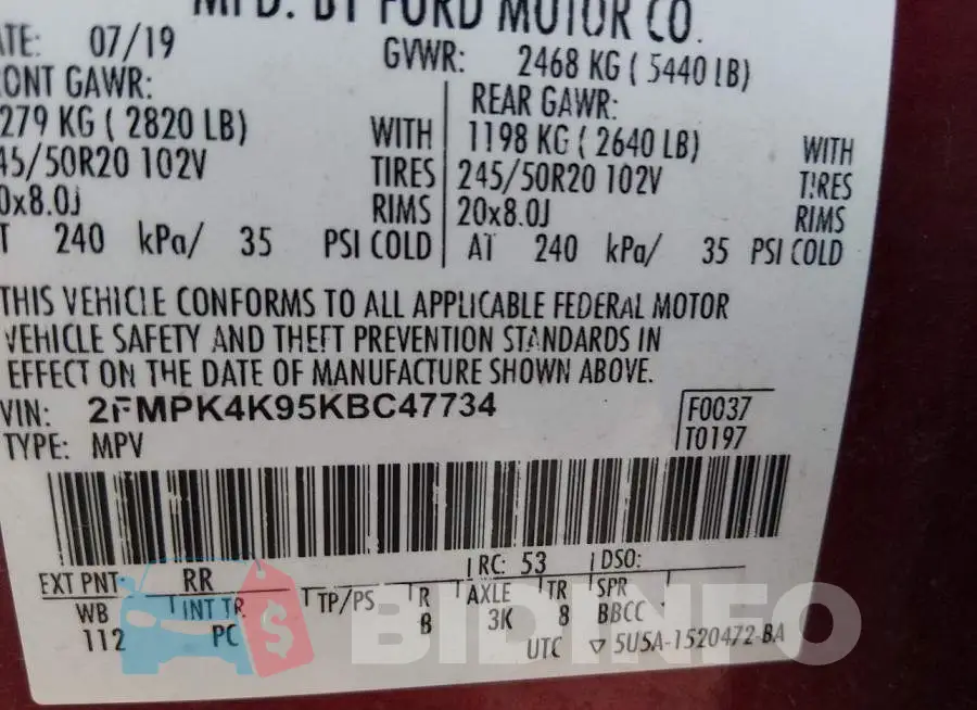 2FMPK4K95KBC47734 Photo# 9