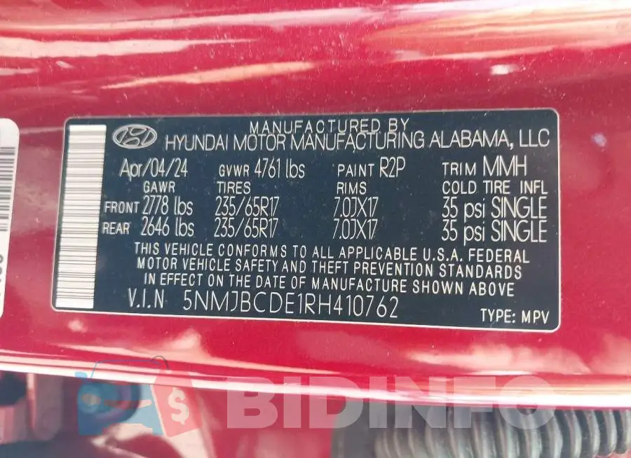 5NMJBCDE1RH410762 Photo# 9