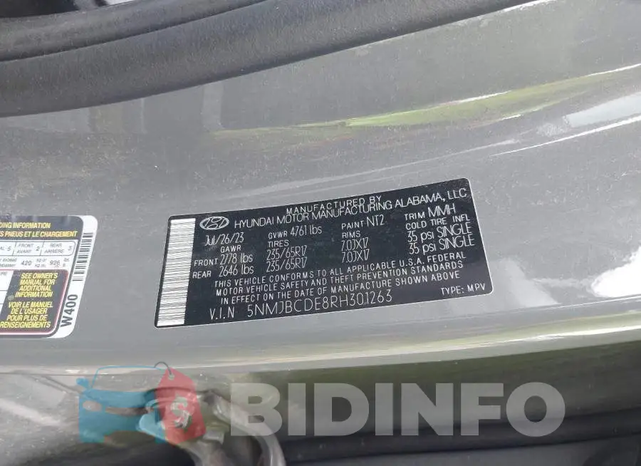 5NMJBCDE8RH301263 Photo# 9