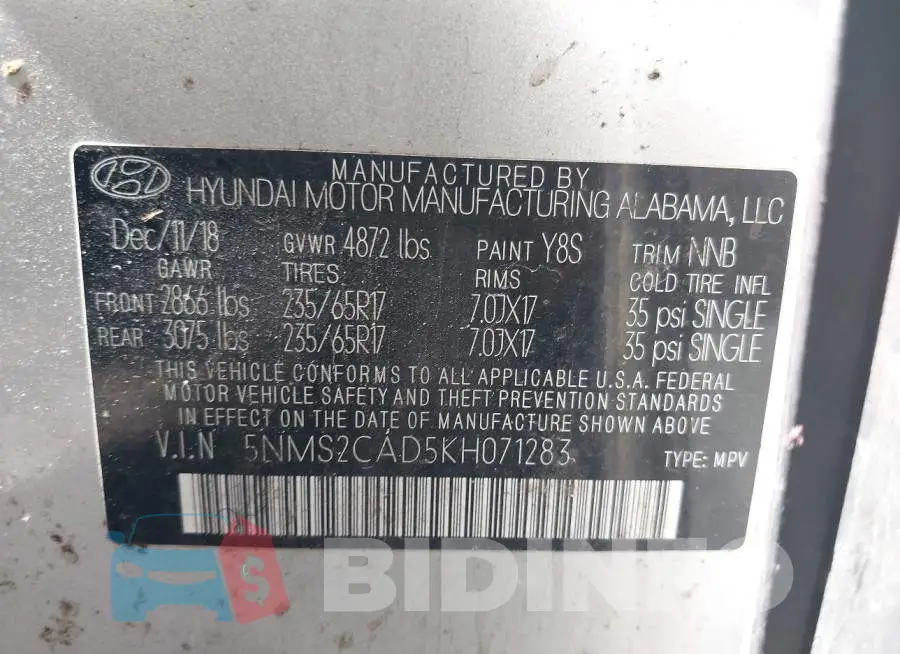 5NMS2CAD5KH071283 Photo# 9