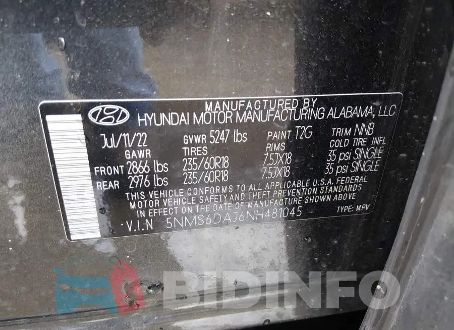 5NMS6DAJ6NH481045 Photo# 9