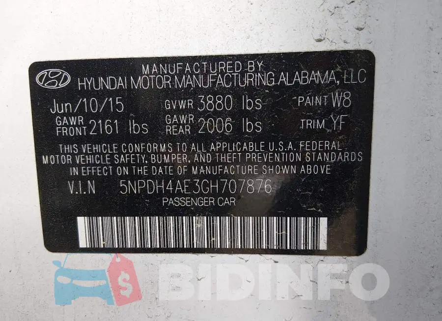 5NPDH4AE3GH707876 Photo# 9