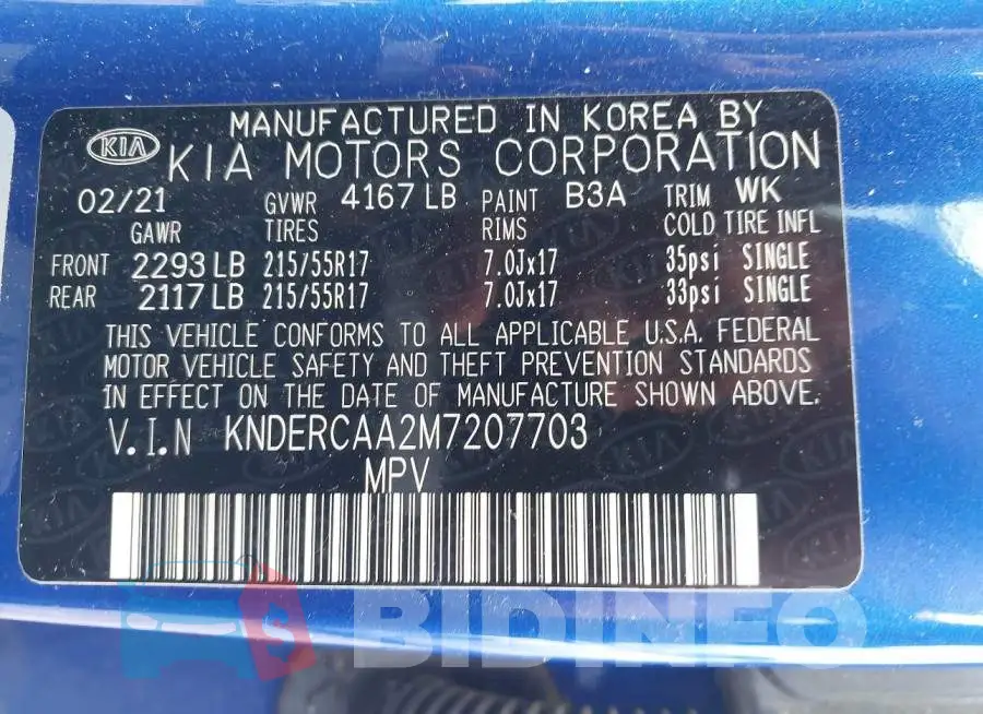 KNDERCAA2M7207703 Photo# 9